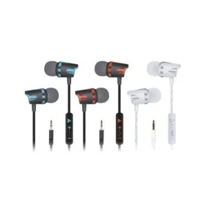 Earbuds, w/ in-line remote, 4ft, Soul Buds, Silver,Red,Blue, Unno Tekno