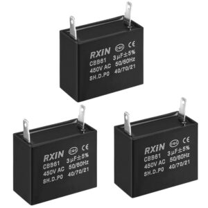Capacitor, Fan, 3µf ± 5%, 450V AC, 50/60Hz, w/ 2 wires, (CBB61) black