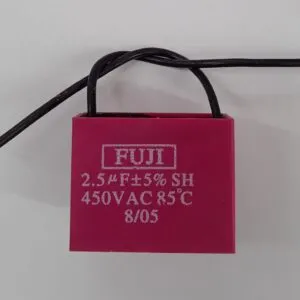 Capacitor, Fan, 2.5µF ± 5%, 450V AC, w/2 wires, (FUJI) pink