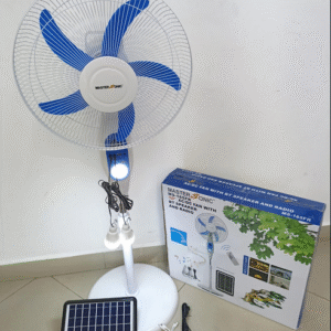 Fan, Rechargeable, AC-DC, 16", w/ BT Speaker + Solar Panel + 2 LED Bulbs, MasterSonic - Image 1
