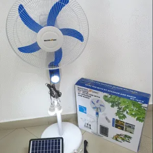 Fan, Rechargeable, AC-DC, 16", w/ BT Speaker + Solar Panel + 2 LED Bulbs, MasterSonic