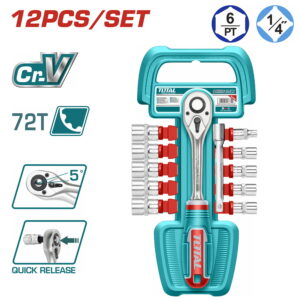 Socket Set, 1/4", 12pc, Cr.V, Total - Image 4