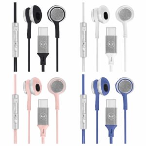 Earbuds, w/ in-line remote, 4ft, USB Type-C, Ultra, Black,Pink,Blue,White, Unno Tekno