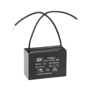 Capacitor, Fan, 10µF ± 5%, 450V AC, 50/60Hz, w/2 wires, (CBB61) black