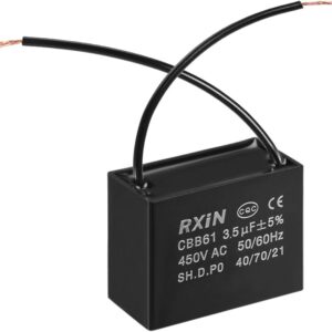 Capacitor, Fan, 3.5µF ± 5%, 450V AC, 50/60Hz, w/2 wires, (CBB61) black