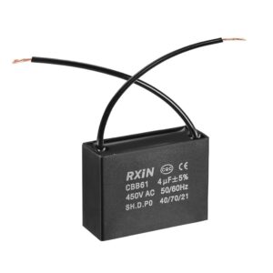 Capacitor, Fan, 4µF ± 5%, 450V AC, 50/60Hz, w/2 wires,(CBB61) black - Image 1