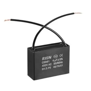 Capacitor, Fan, 4µF ± 5%, 450V AC, 50/60Hz, w/2 wires,(CBB61) black