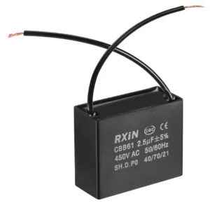 Capacitor, Fan, 2.5µF ± 5%, 450V AC, 50/60Hz, w/2 wires,(CBB61) black