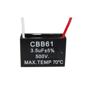 Capacitor, Fan, 3.5µF ± 5%, 500V AC, 50Hz, w/o wires, (CBB61) black