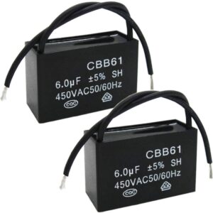 Capacitor, Fan, 6µF ± 5%, 450V AC, 50/60Hz, w/ 2 wires,(CBB61) black