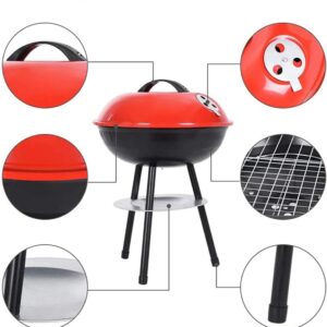 Grill, Portable, BBQ, Round, 14'', Red - Image 3