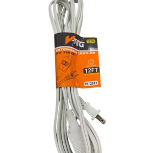Extension Cord, Indoor, 12ft, 15A, White, V-TEG