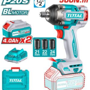 Wrench, Impact, Cordless, 20v, ½", 500Nm, 2pc 4A Batteries, Total - Image 2