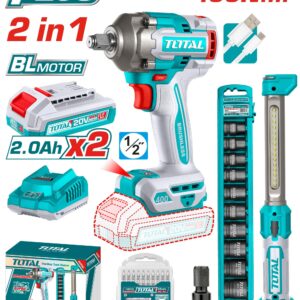 Tool Kit, Combo, 2-in-1, Impact Wrench + Work Lamp, 2pc 2A batteries + Charger, Total - Image 2