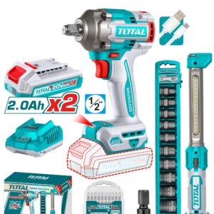Tool Kit, Combo, 2-in-1, Impact Wrench + Work Lamp, 2pc 2A batteries + Charger, Total - Image 1