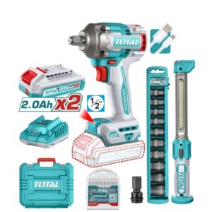 Tool Kit, Combo, 2-in-1, Impact Wrench + Work Lamp, 2pc 2A batteries + Charger, Total - Image 1