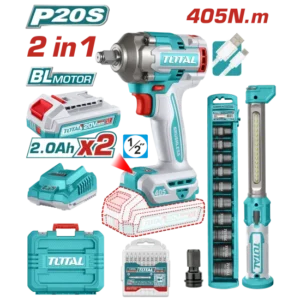 Tool Kit, Combo, 2-in-1, Impact Wrench + Work Lamp, 2pc 2A batteries + Charger, Total - Image 2