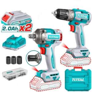 Tool Kit, Combo, 2-in-1, Drill 52Nm, Impact Wrench 400Nm, 2pc 2A Batteries + Charger, Total
