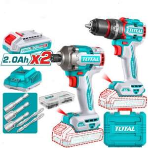 Tool Kit, Combo, 2-in-1, Impact Drill 66Nm, Impact Driver 285Nm, 2pc 2A Batteries + Charger, Total