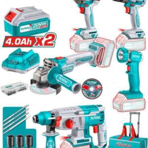 Tool Kit, Combo, 5-in-1, Impact drill, impact wrench, Work lamp, angle grinder, hammer drill, 2pc 4A battery
