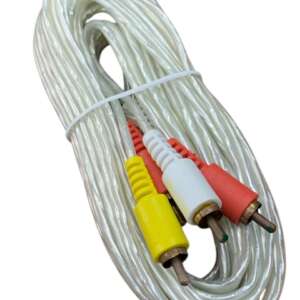 Cable, 3 RCA Audio/Video Composite Male to Male, Transparent, 10ft, Netcom - Image 1