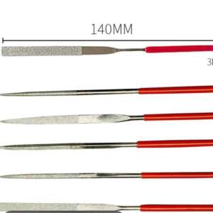 File Set, Diamond Needle, 5-Piece, 3 × 140mm, Red Vinyl Handles