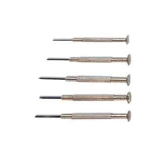 Screwdriver Set, 5-Piece, Silver Metal Body, Ridged Handle, Hawk