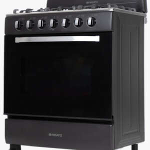 Stove, Gas, 30", 6 Burners, Backguard, Cast Iron Grates, Panoramic Glass, Black, Nisato - Image 3
