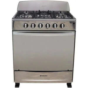 Stove, Gas, 30", 5 Burners, Backguard, Cast Iron Grates, Mirror Glass Oven, Stainless Steel, Nisato - Image 1