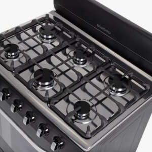 Stove, Gas, 30", 6 Burners, Backguard, Cast Iron Grates, Panoramic Glass, Black, Nisato - Image 4