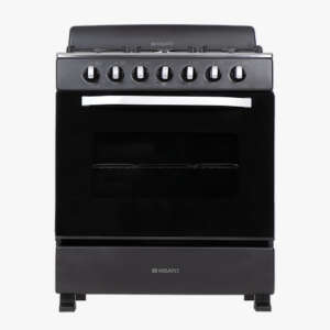 Stove, Gas, 30", 6 Burners, Backguard, Cast Iron Grates, Panoramic Glass, Black, Nisato